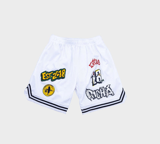6Patch Basketball Shorts - White - Richa UAE