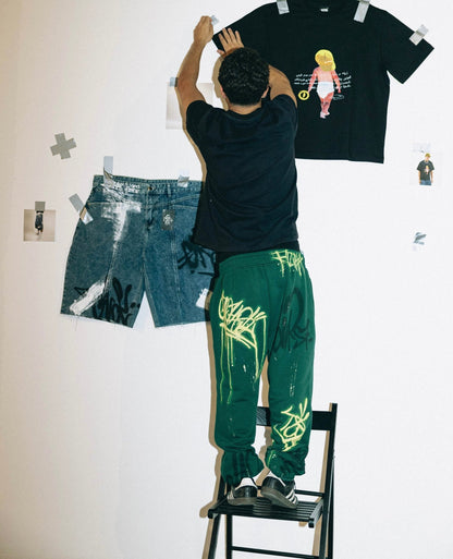 Olive Spray Paint Sweatpants - Richa UAE