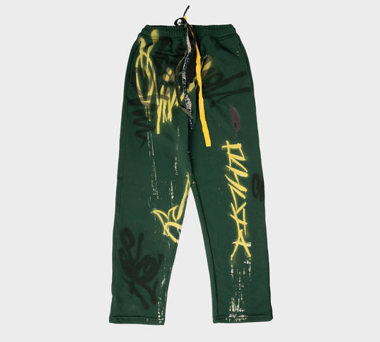 Olive Spray Paint Sweatpants - Richa UAE