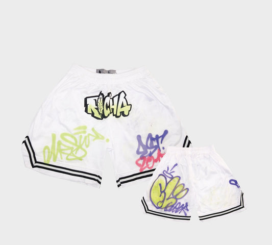 Richa X Toxik Graffiti White Basketball Shorts - Richa UAE